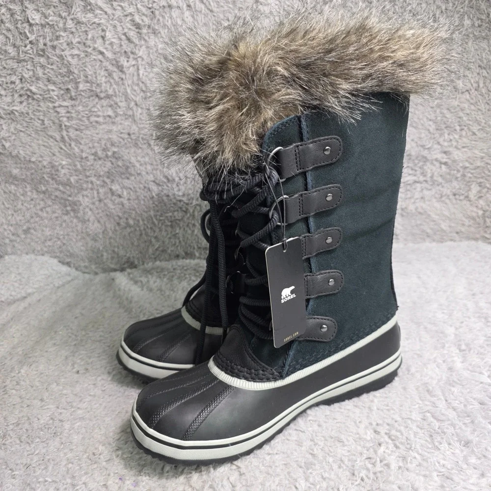 Sorel Joan of Artic Boot Black‎ Suede Waterproof Insulated Faux Fur Womens 8 NEW